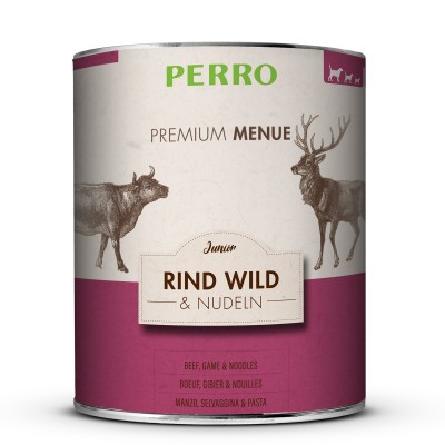 PERRO Premium Menu Junior bœuf, gibier et nouilles