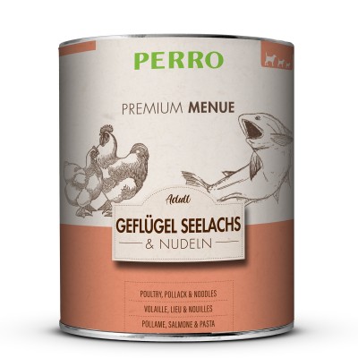 PERRO Premium Menu Adulte Volaille, Lieu Noir et Nouilles