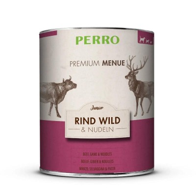 Pâtée Chien 'Premium Menu Junior Bœuf, Gibier & Nouilles | Perro - Boîte de 820 g