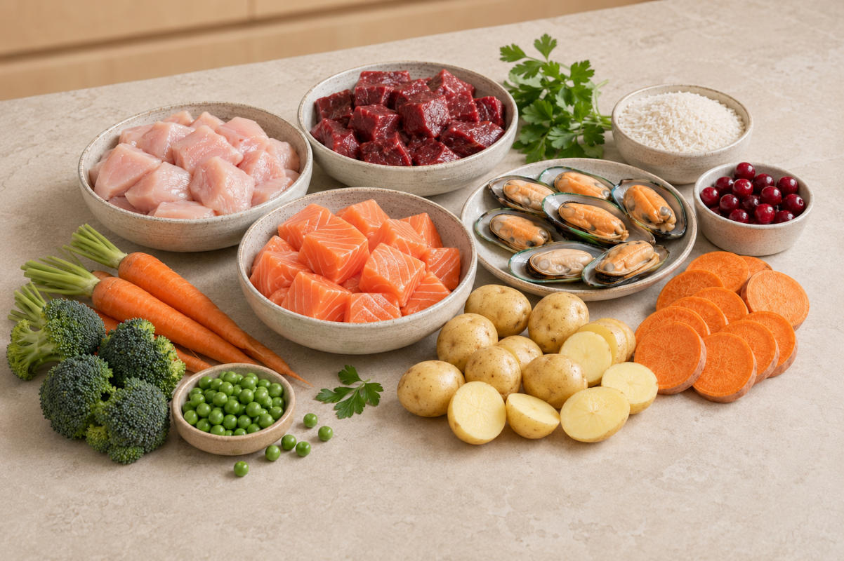 Sélection d'ingrédients naturels utilisés dans les recettes PERRO